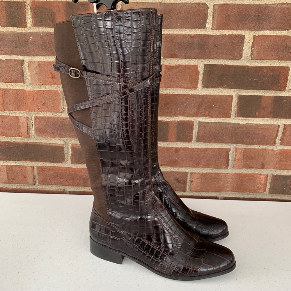Chico’s brown leather knee high riding boots